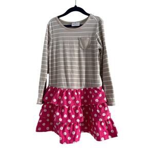Hanna Andersson Long Sleeve Stripe Polka Dot Ruffled Skirt Dress Size 5